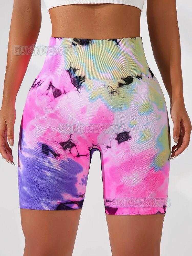 New High Waist Tie-dye Yoga Shorts Hip Lift Fitness Shorts Belly Control Running Sports Shorts Women 2025 H250806