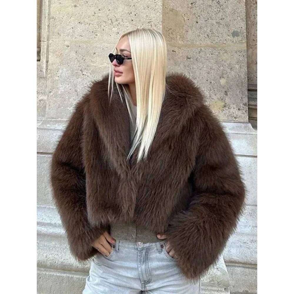 hoodie hoodie Women's Retro Warm Faux Fur Jacket Thicken Lapel Long Sleeve Hidden Button Casual Loose Soft Crop Outwear Winter Chic Coat jacket j