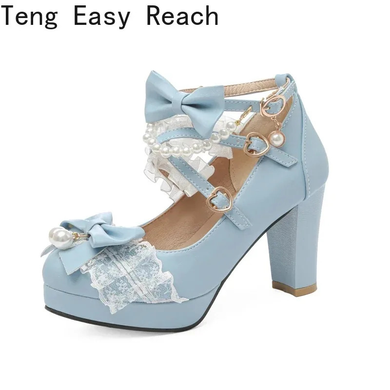 Cross Strap Women High Heels Mary Jane Pumps Party Wedding Cosplay White Pink Black Strawberry Bow Princess 2025 Lolita Shoes 250731
