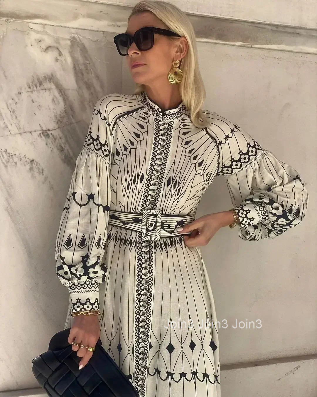 Printed Lantern Sleeve Dress Casual Lady Turn-down Collar Tie Up Party Dress Elegant Single Breasted Shirt Dress