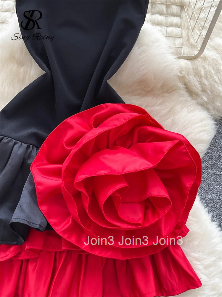 Senior Party Ruffles Short Dress Ladies Sleeveless 3D Floral Chic Vacation Dress Newest Streetwear Birthday Sundress