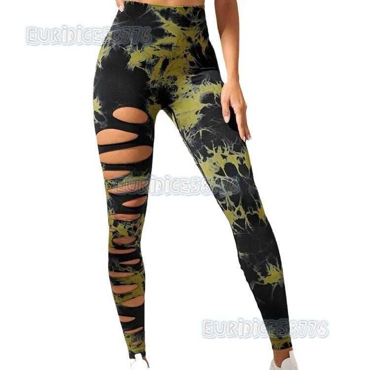 Hollow Tie-dye Yoga Pants High-waist Butt-lifting Fitness Pants Running Pants Yoga Wear Womens Long Pants H250806
