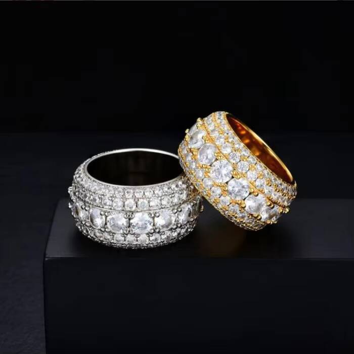 Iced Rings Sterling Silver S925 Men Gold VVS Moissanite Diamond Hip Hop Fine Jewelry Band Ring