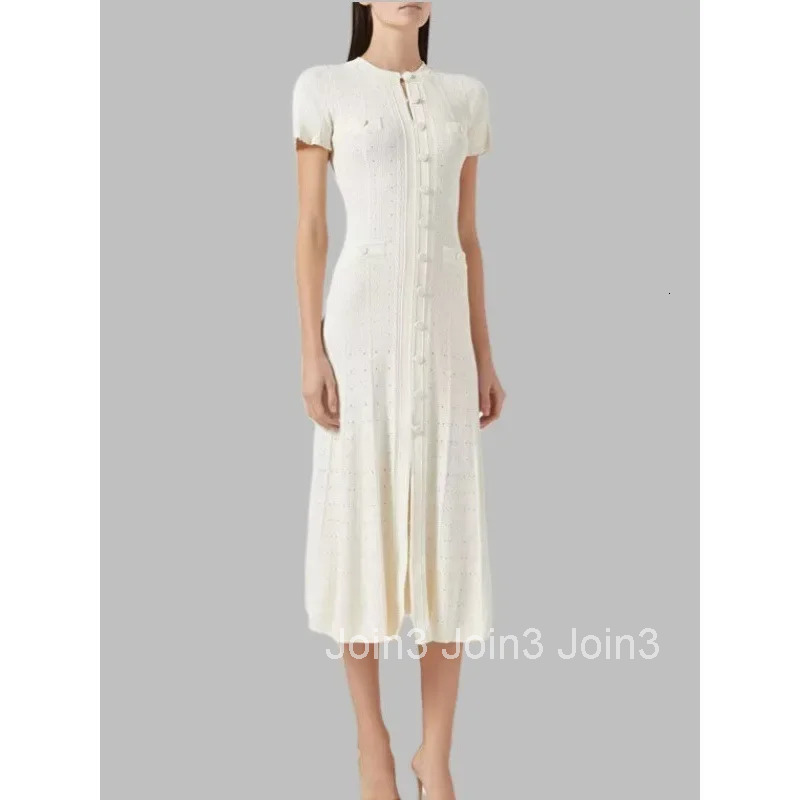 DS Home New Style Slim Fit Knitted Dress Fashionable Hollow out Lace Sleeve Ankle Length Empire Waist Midi Dress