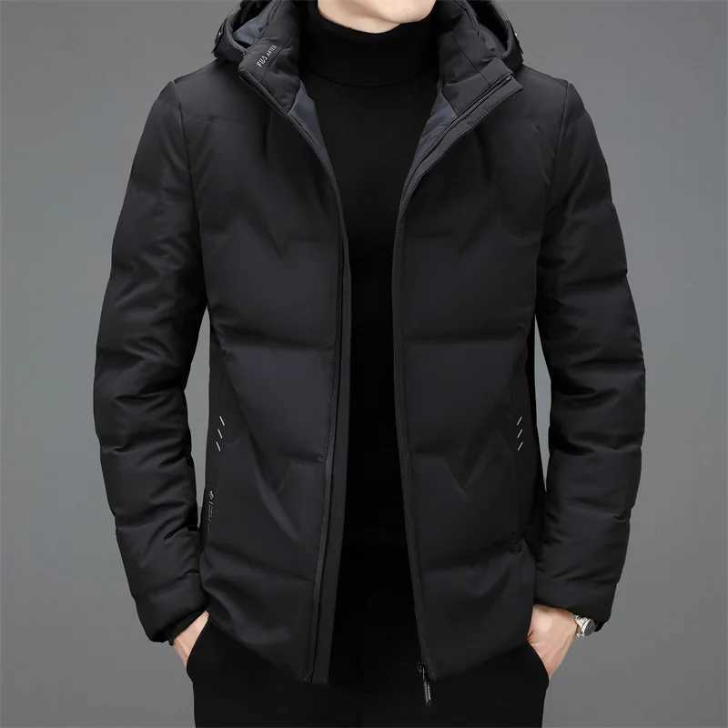 Casual Mens Hooded Duck Down Jackets Winter Business Windproof Wear Warm Puffer Coats Outdoor Solid Down Padded Tops Clothing W250806