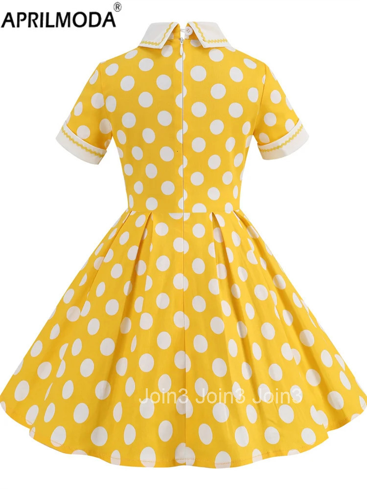 Hepburn Style 50s Vintage Childs Casual Dress Dot Print Cosplay Costume Party Little Girls Midi Dress 60s Elegant Pleated Dress