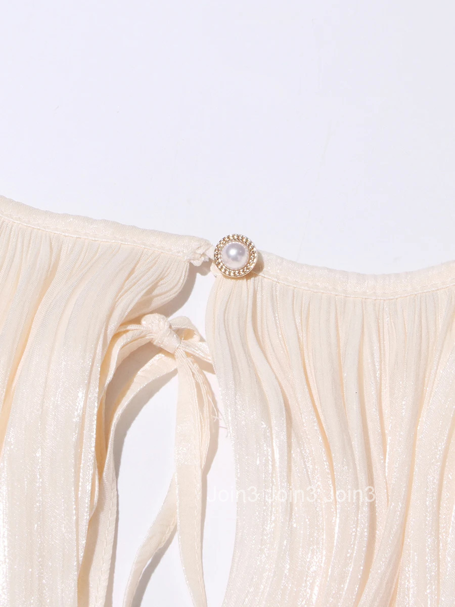 Elegant Ruched Mini Dress For Women Round Neck Lantern Long Sleeve High Waist Temperament Dresses Female Fashion