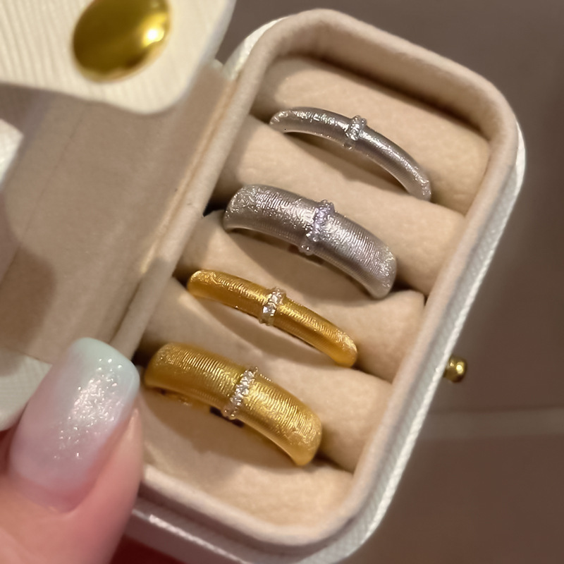 Hui Zhi Wing Jewelry Brushed Rings Handmade Micro Inlay S Silver Gold Plated Couple Stackable Wide Narrow Style