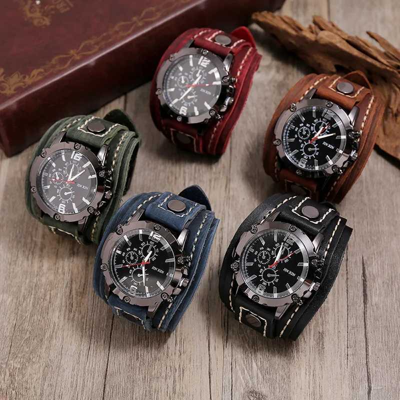 Vintage Men Quartz Big Dial High Quality Cowhide Leather Strap Wristwatch for Men W250806