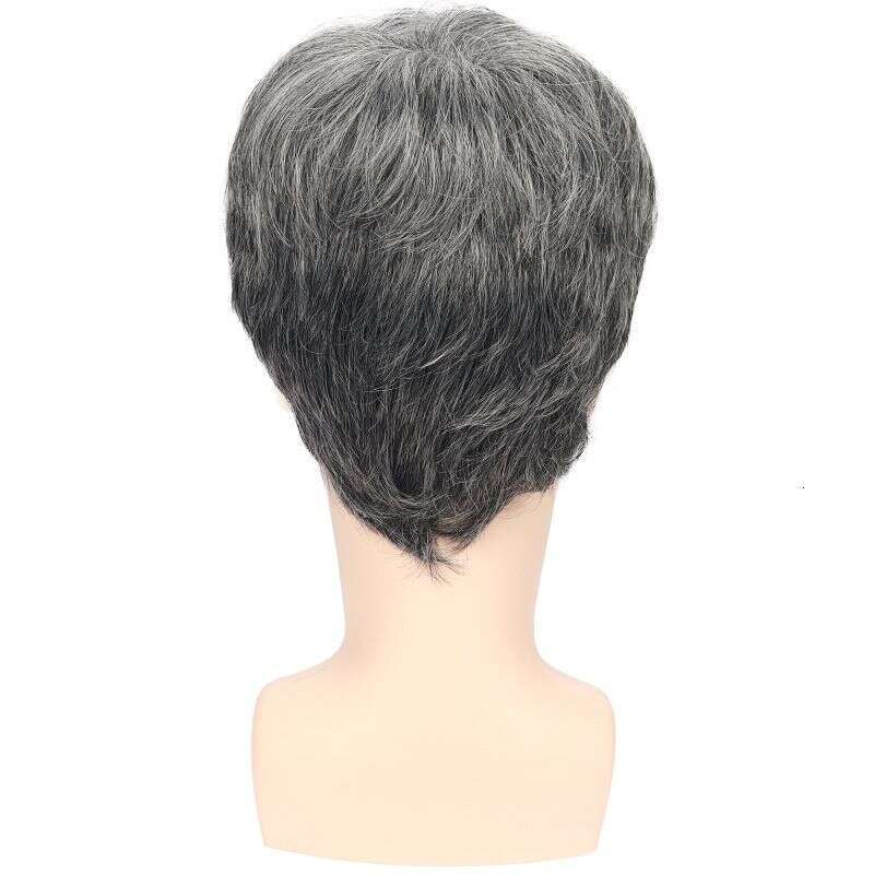 Synthetic Clip-In Men's Gray Side Parted Short Straight Hair Chemical Fiber Headpiece Multi Layered Natural Wig