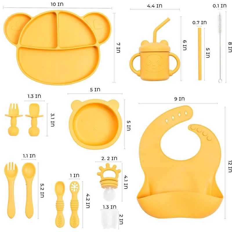 12Pcs Kids Silicone Tableware Personalized Name Baby Feeding Plate Bear Bowl Spoon Fork Customized Newborn Gift Children Dish X250806