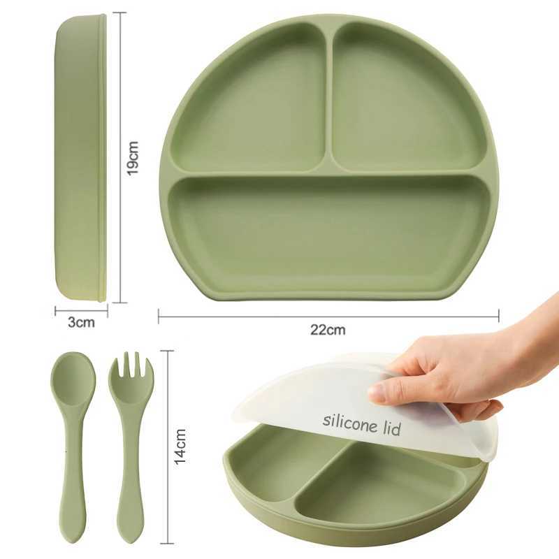 Fashion Baby Silicone Plate Kids Bowl Plates Keep Fresh With Lid Divided Dinner Plate Waterproof and Heat Insulation Kids Tableware X250806