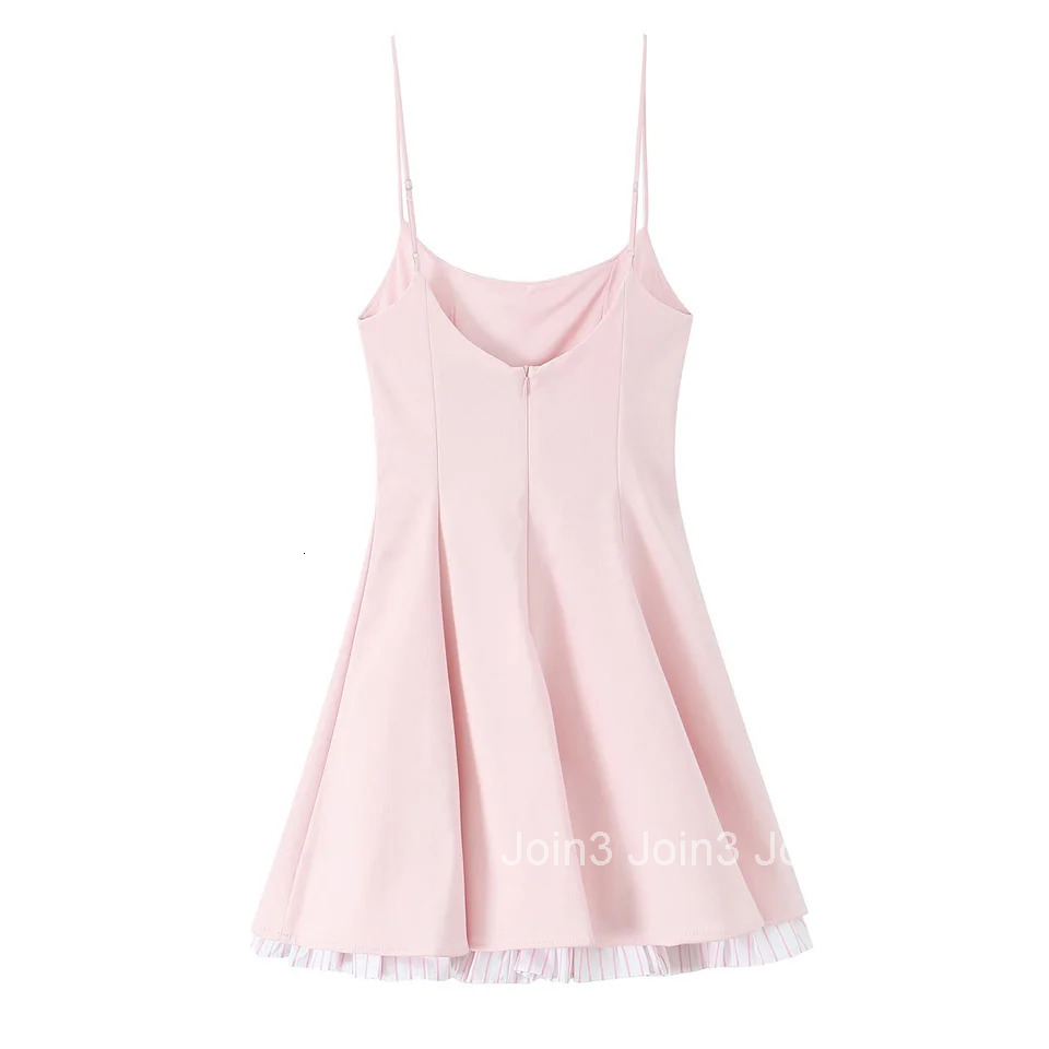 DUOPERI Women Patchwork Pleated Backless Mini Dress Zipper Thin Straps Korean Square Collar Female Elegance Camisole Dresses