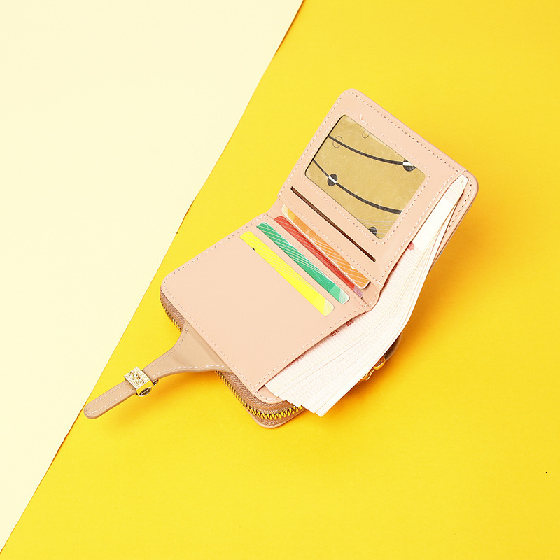 New Women's Korean Version PU Printed Short Small Wallet Buckle Student Zipper Coin Purse