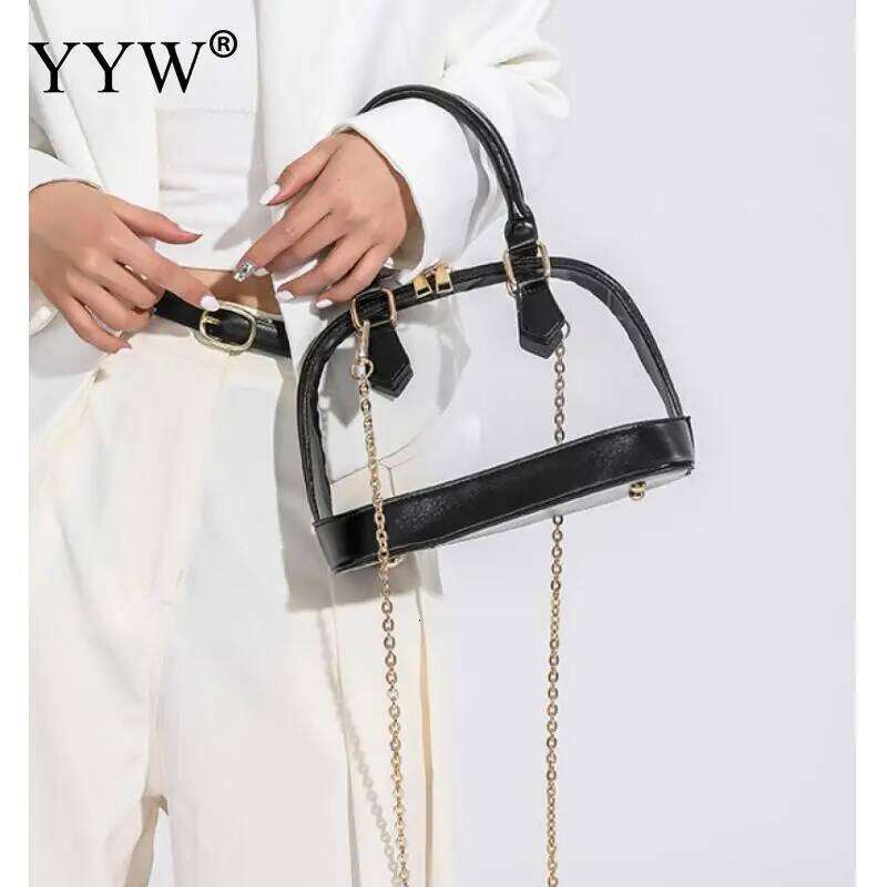 Transparent Jelly Women Clutch Handbag With PU Leather Top Handle Metal Chain Crossbody Shoulder Tote Bag Casual Messenger Purse