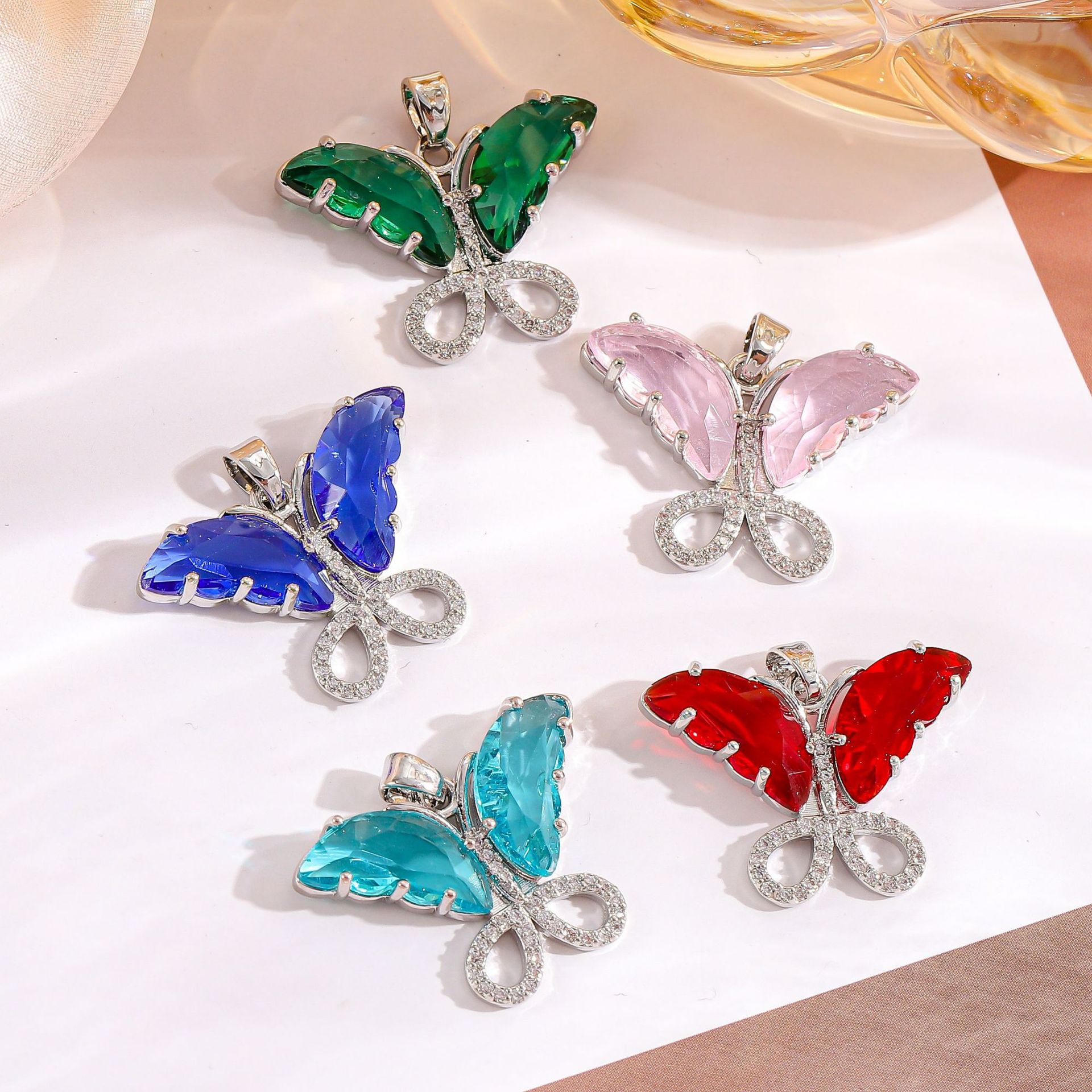 Glass copper edging double-sided three-dimensional wing butterfly Charms DIY jewelry accessories necklace material