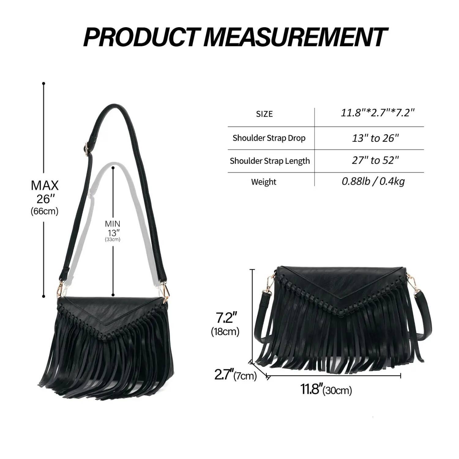 Tassel Crossbody Purse for Women PU Leather Western Hobo Fringe Handbag Shoulder Bag
