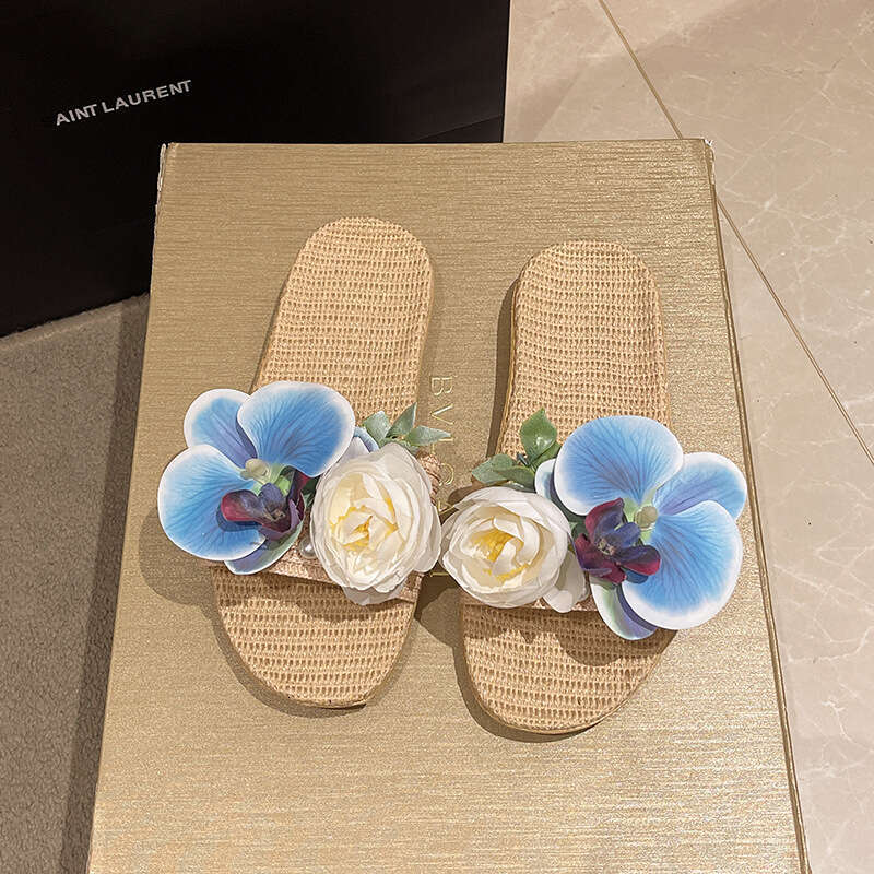 Summer Elegant Lady Butterfly Orchid Linen Sandals for Women, Girly Non-Slip Home Cute All-Season Wearable