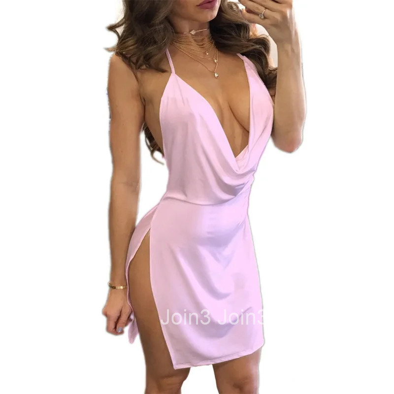 Black Sexy Party Short Split Dress Womens Elegent Mini Dresses Deep V-neck Ladies Bodycon Dress Summer Hollow Out Jurken