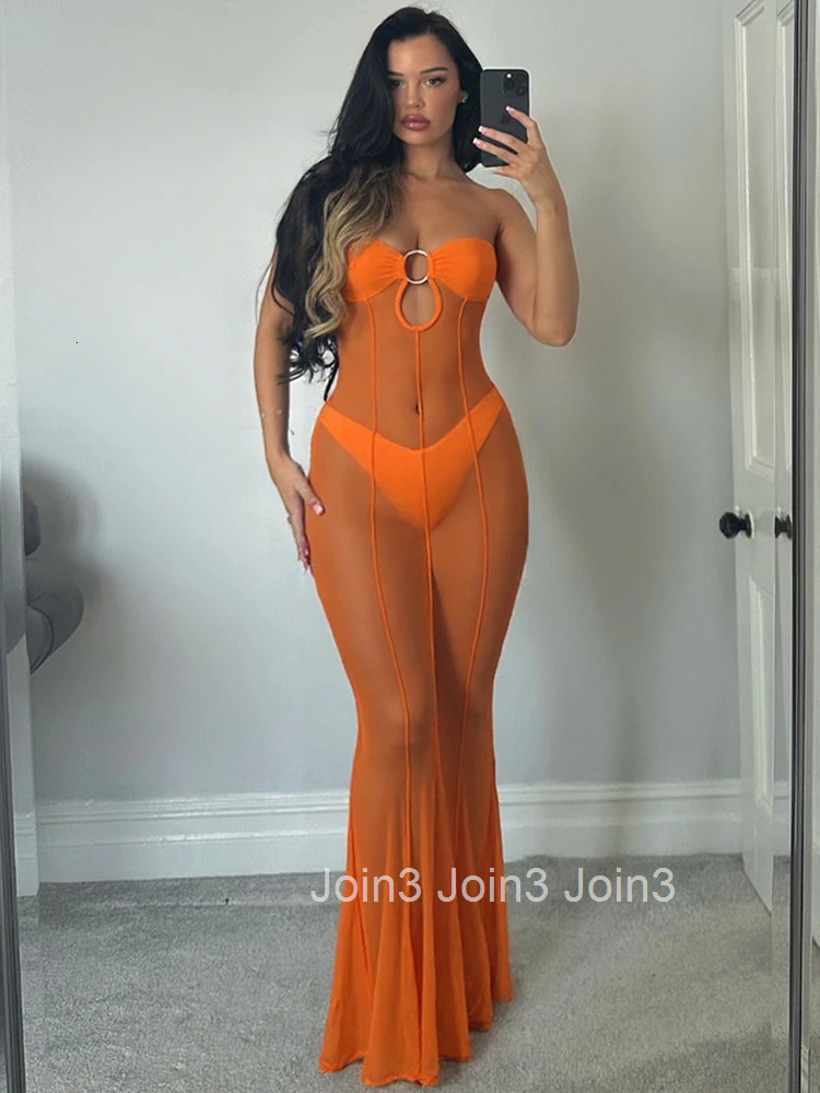 Elegant Maxi Mesh Dress Women Fashion Sexy See-through Lady Long Dresses Girls Robe Party High Robe Streetwear New