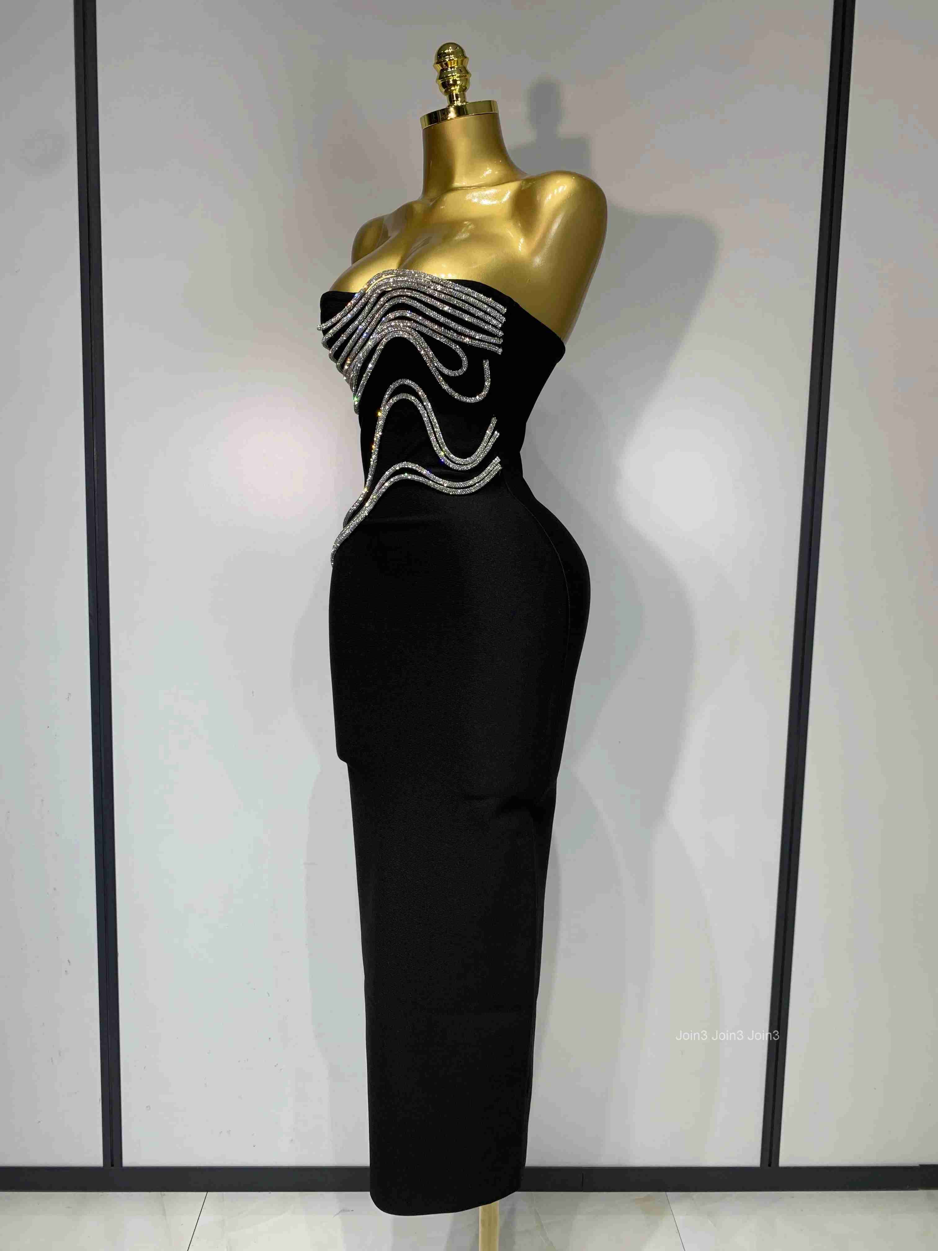 Women Sexy Strapless Diamond Lines Bodycon Bandage Long Dress Celebrity Red Carpet Dress Elegant Evening Birthday Party Dresses