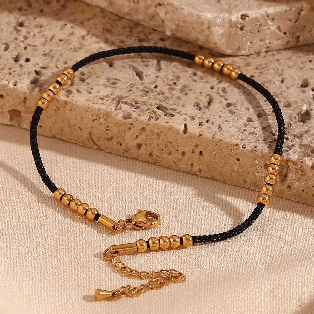 Black Rope 25 Steel Ball Anklet 316L Stainless Steel Jewelry Hypoallergenic 18K Gold Plated Women on the Leg Y250805