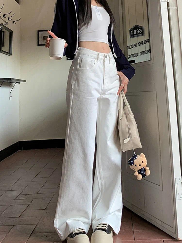 Women's Jeans White Loose Wide Leg Spring Summer High Waist Slim Straight Long Pants Versatile Casual Z260313