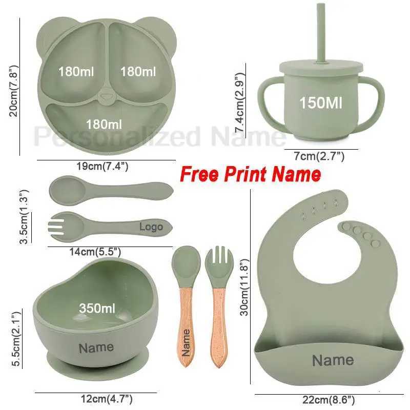 Feeding Set Silicone For Baby Sucker Bowl Dishes Plate For Kids Bear Plate Set Baby Tableware Childrens Cup With Straw 8Pcs X2508061