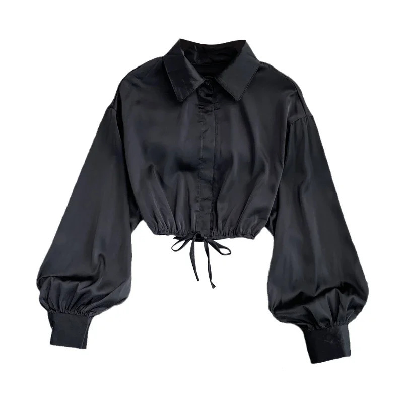 y2k tops woman blouse polo shirts satin long sleeve women blusas female shirt harajuku sexy pleated tee 250806