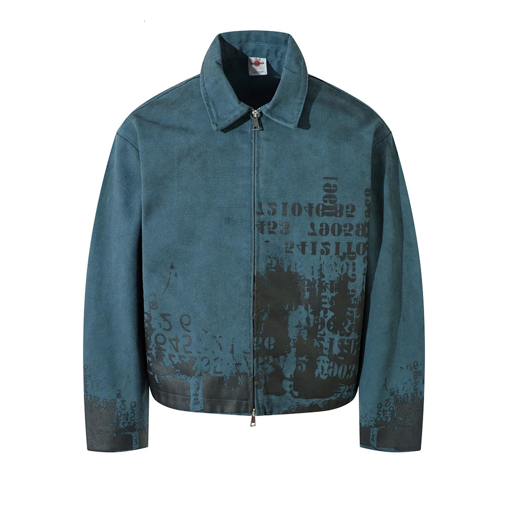 Streetwear Washed Painted Autumn Windbreaker Jackets Mens and Women Turn Down Collar Baggy Clothes Oversized Loose Outwear Coats 250806