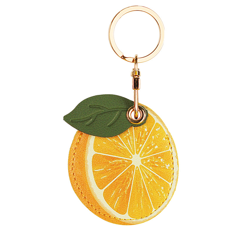 Cute Vegan Leather Keyring with Fruits and Leaves Design