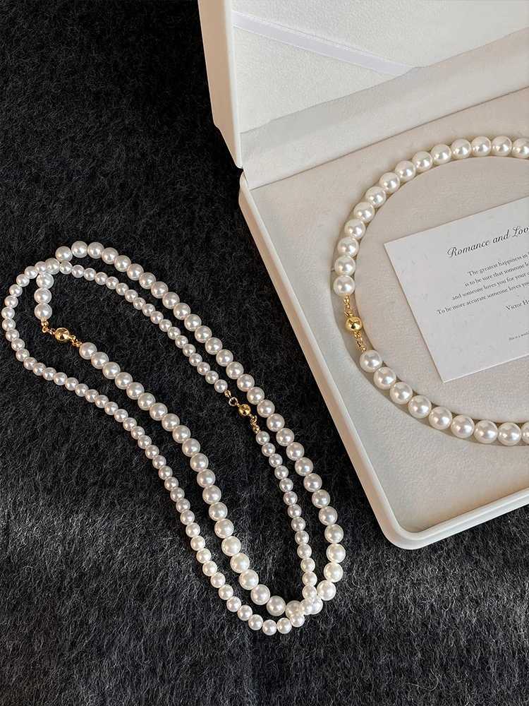 Girls Imitation White Pearl Magnetic Round Buckle Beaded Chain Necklace 2025 New Collarbone Chain Elegant Jewelry for Women Y250805