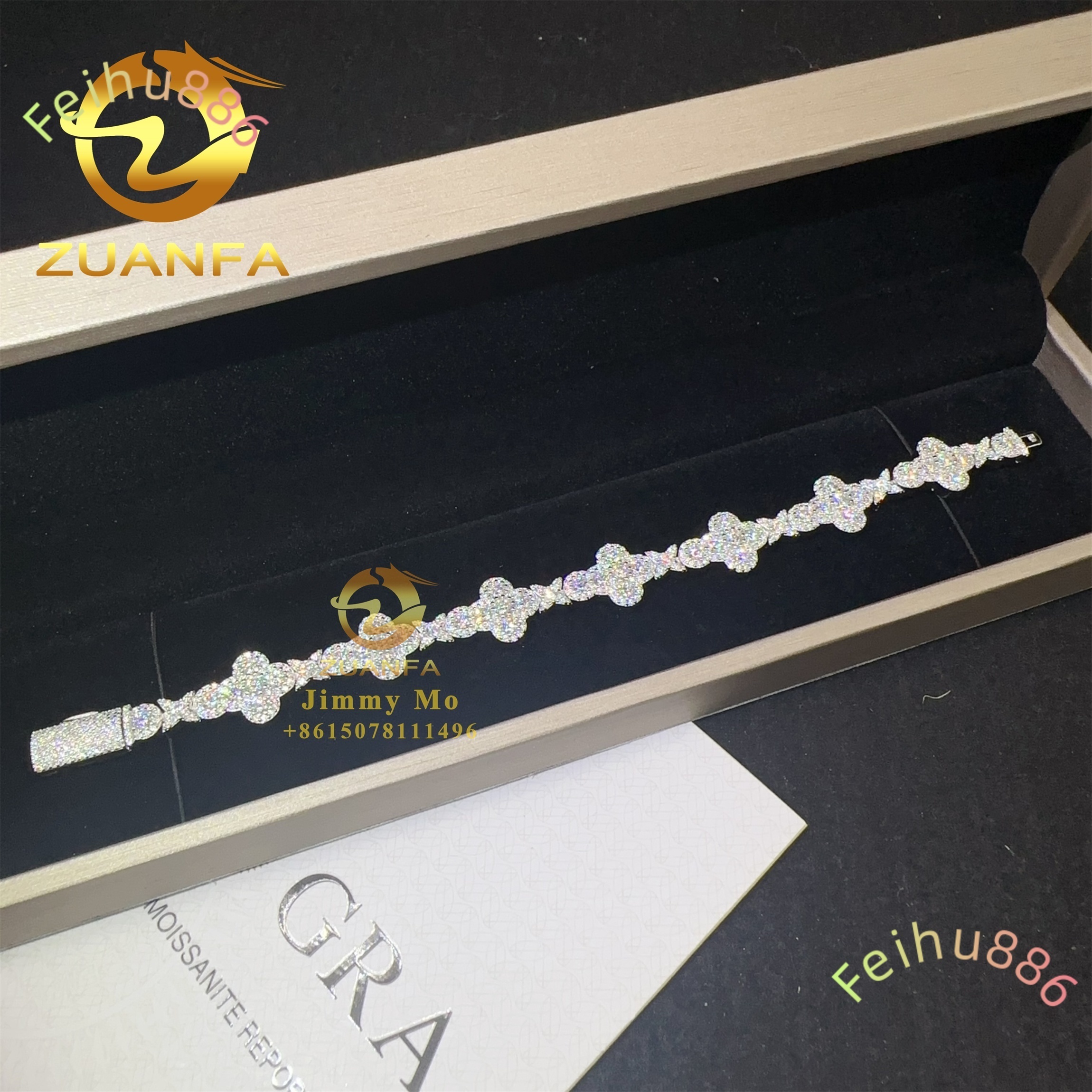 2025 Popular New Arrivals Bulk Stock 925 Silver Iced Out Hip Hop Jewelry VVS1 Moissanite Diamond Cross Cuban Bracelet Men