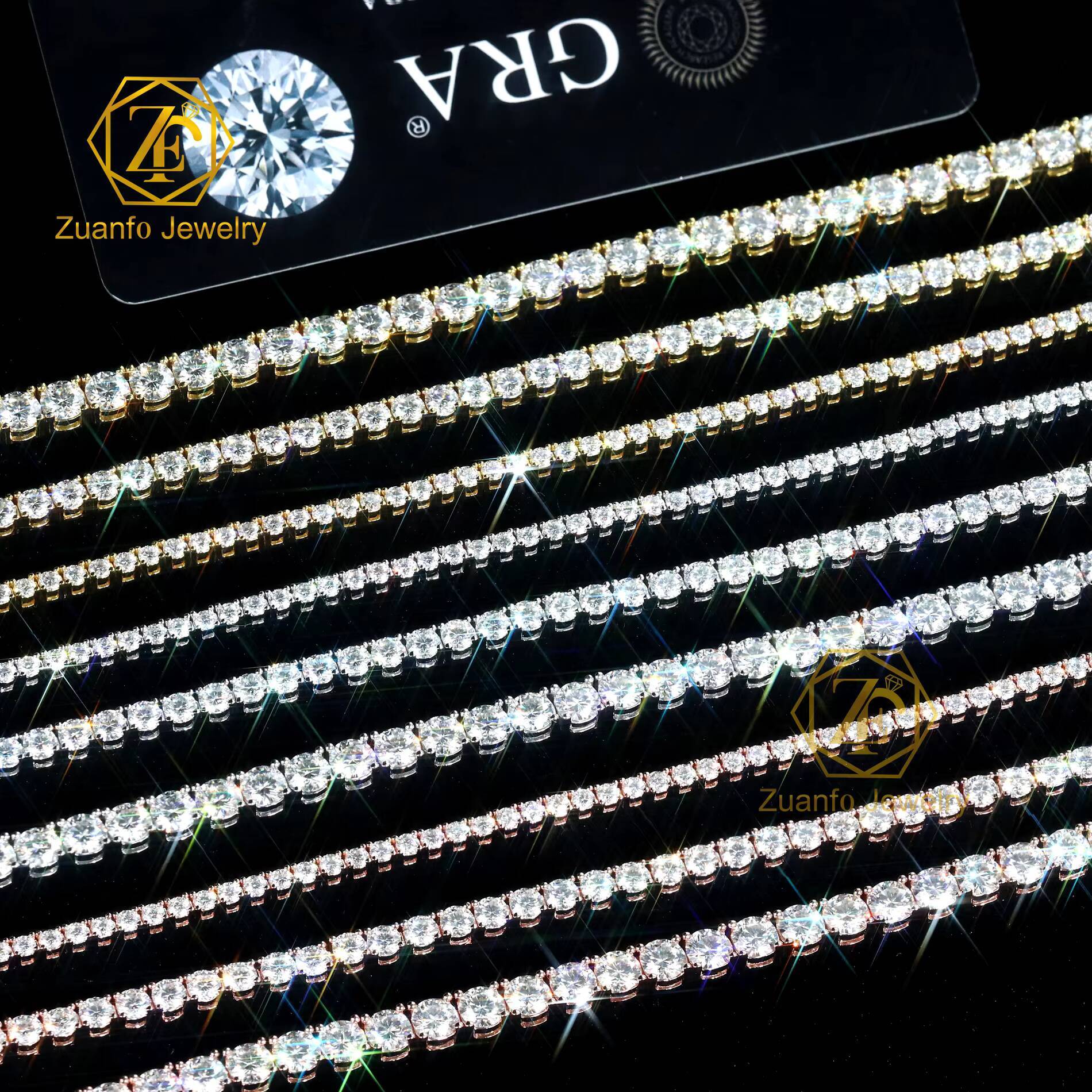 Wholesale 925 Silver 18K White Gold Plated Tennis Chain VVS Diamond Iced Moissanite 3mm 4mm 5mm Necklace Hip Hop Style