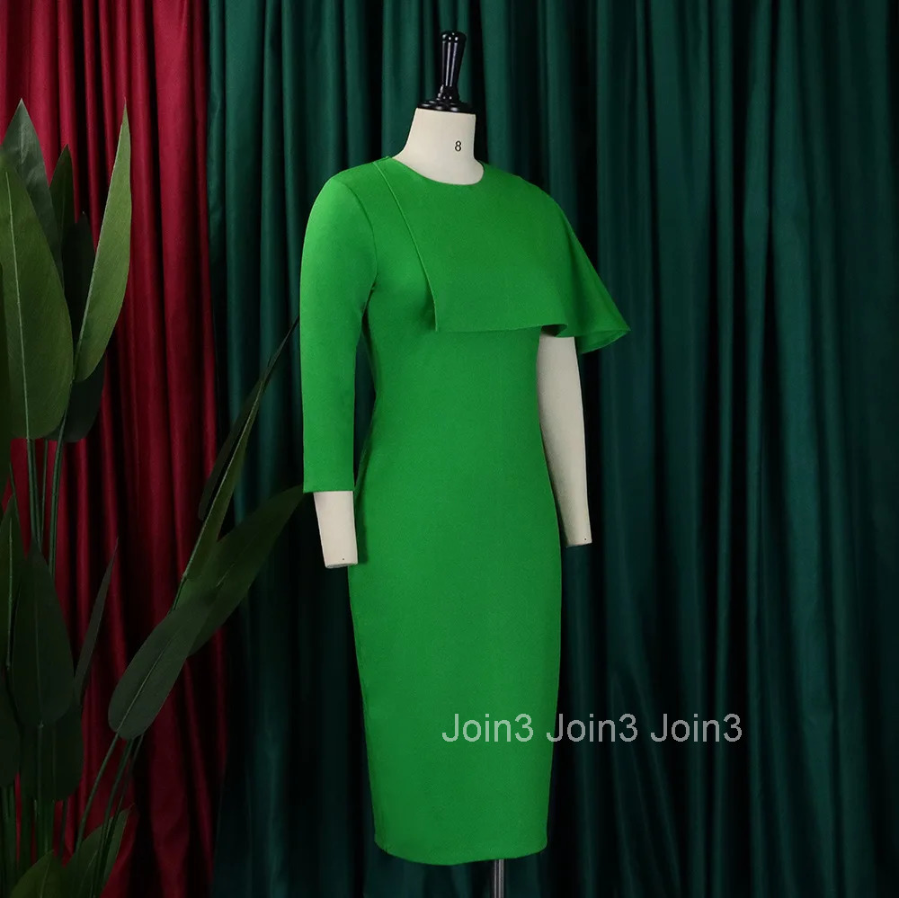 Elegant Bodycon Dresses for Women Round Neck Half Sleeve Solid Package Hips Mid Calf Professional Female Business Work Dress New