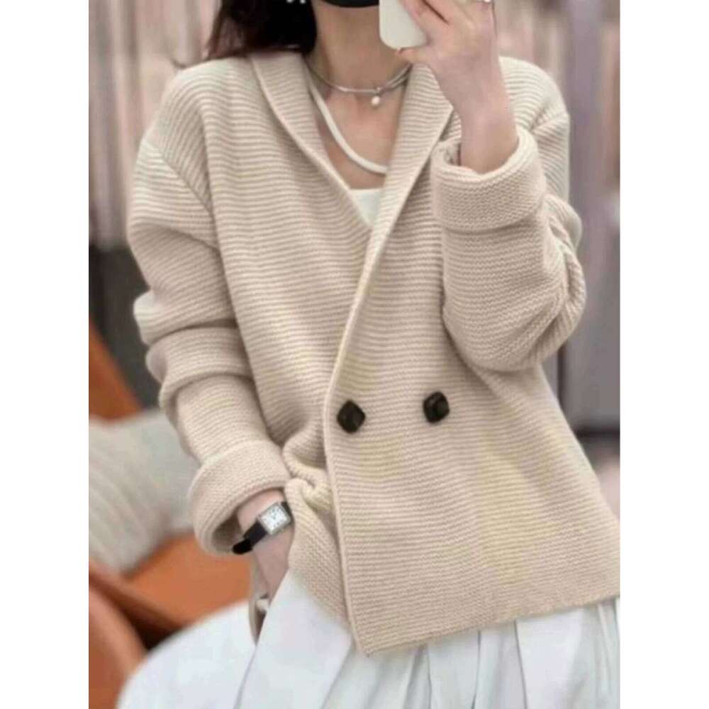 European 100% Cashmere Knitted Cardigan Female Autumn And Winter Temperament Loose Wool Sweater Coat 250806