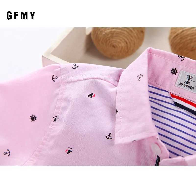 GFMY Hot Sale Children Shirts Blouse Casual Solid Cotton Short-sleeved Boys Shirts For 2-14 Years Ribbon Decoration Baby Shirts X250806