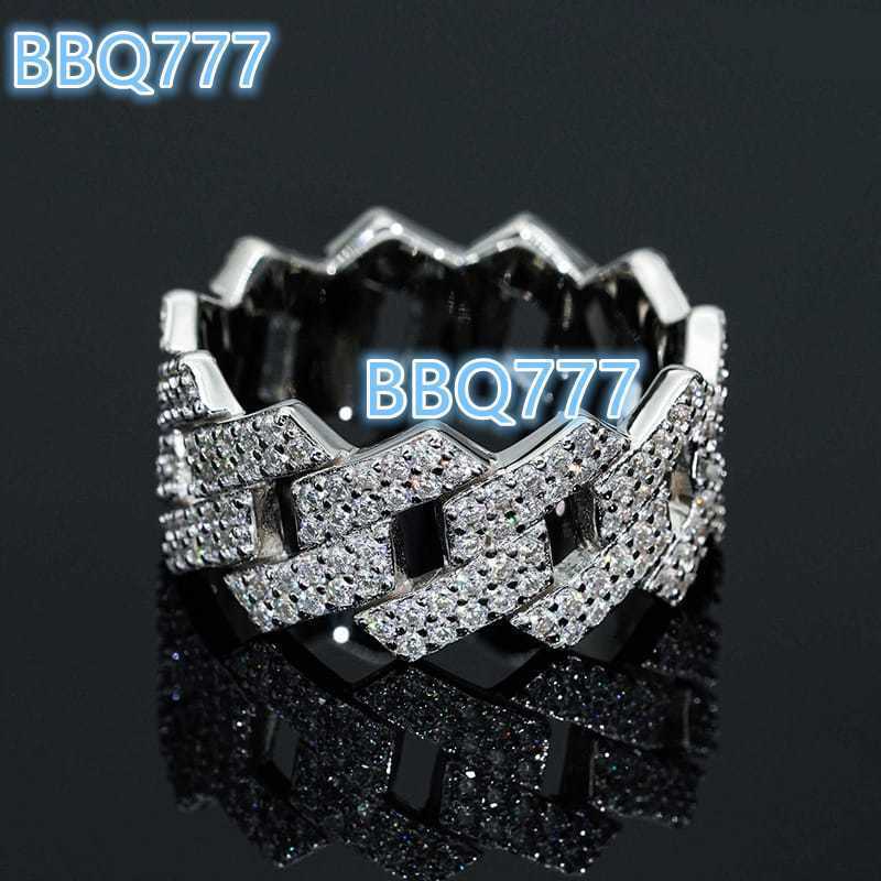 Luxury 14k White Gold Cuban Link Ring Classic Brilliant Cut Moissanite Diamond for Wedding Engagement Anniversary Party Gift
