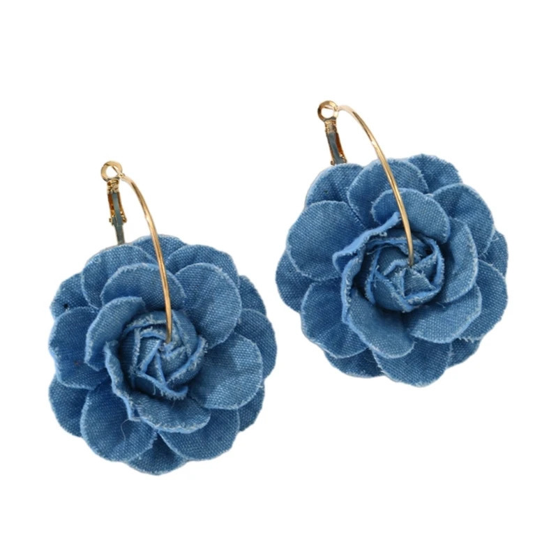 Fashionable Denims Earrings Handmade Blue Floral Ear Drops Camellia Ear Rings 250730