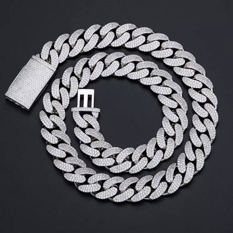 Hot Selling Men Hip Hop Jewelry Bling 15mm Sterling Silver VVS Moissanite Iced Out Cuban Link Chain Necklace With Certificate