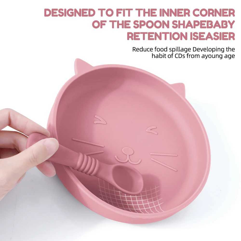 1PC Silicone Baby Dishes Suction Dining Plate Cartoon Cat Shape Baby Plates Eating Training Baby Food Storage Kids Tableware X250806