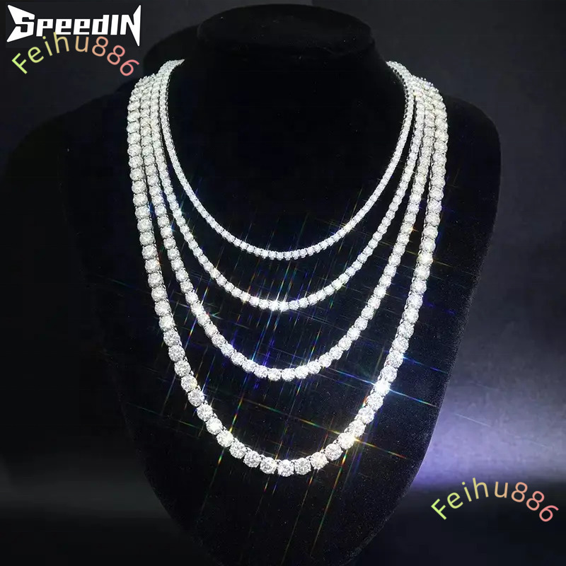 Speedin Jewelry China Wholesale 18K Gold Plated Tennis Chain 3mm 4mm 5mm Moissanite Diamond Bracelet Necklace