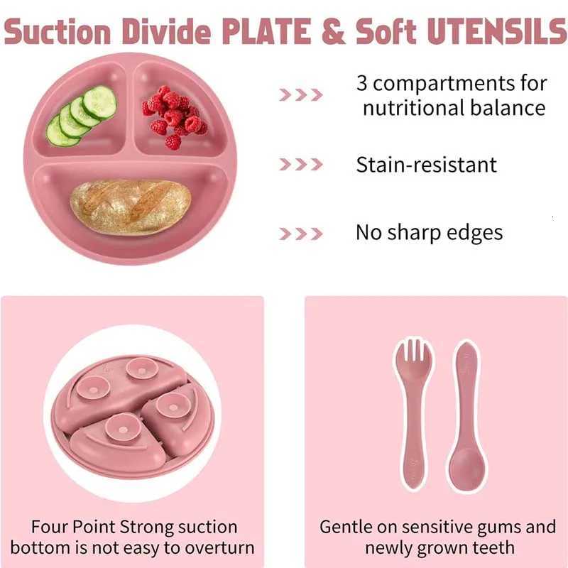 Personalized Name Baby Feeding Sets Silicone Suction Cup Plate Dish Spoon Fork Bib Childrens Tableware Feeding Bowls 6pcs/set X250806