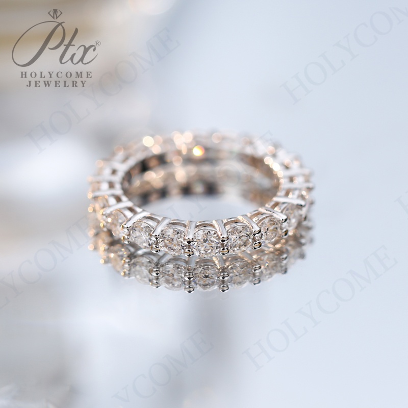 Finger Promise Ring Set Fashion Engagement Wedding Jewelry 925 Sterling Silver Full Diamond 3mm D Color Moissanite Eternity Band Rings