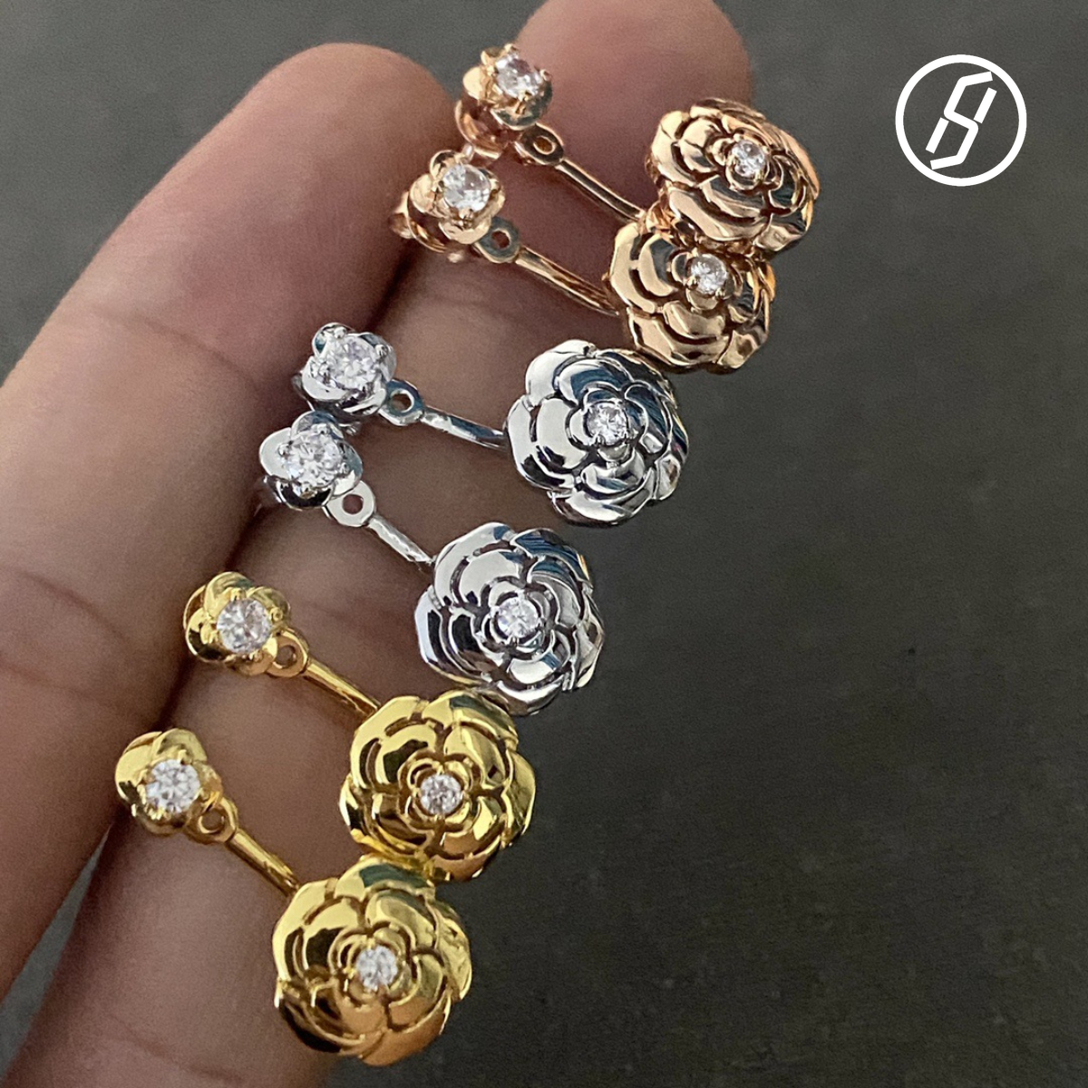 S925 Silver Rose Gold Camellia Double Flower Earrings New Style Flowers Zircon Earrings Advanced Craftsmanship Design Designer Jewelry Women Original 