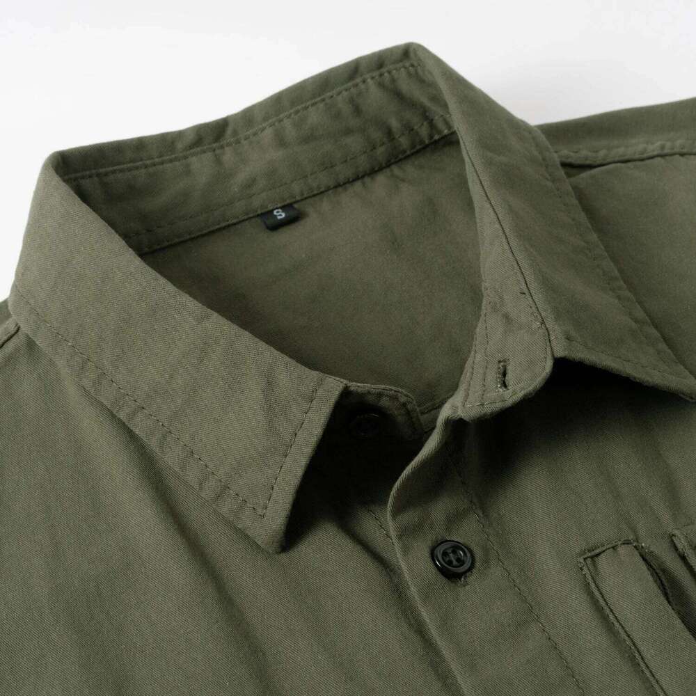 2025 New Fashion Mens Safari Shirts Long Sleeve Solid Color Roll-Up Sleeves Button-Down Casual Shirt with Two Pockets