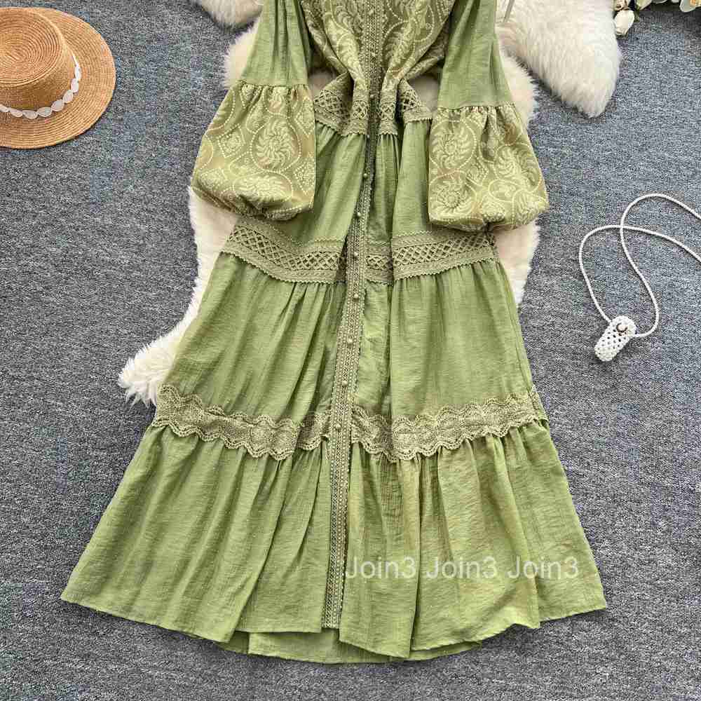 Chic vintage Sexy jacquard Spliced slim Elegant Fairy korean fashion Boho Sundress women clothing Long dress