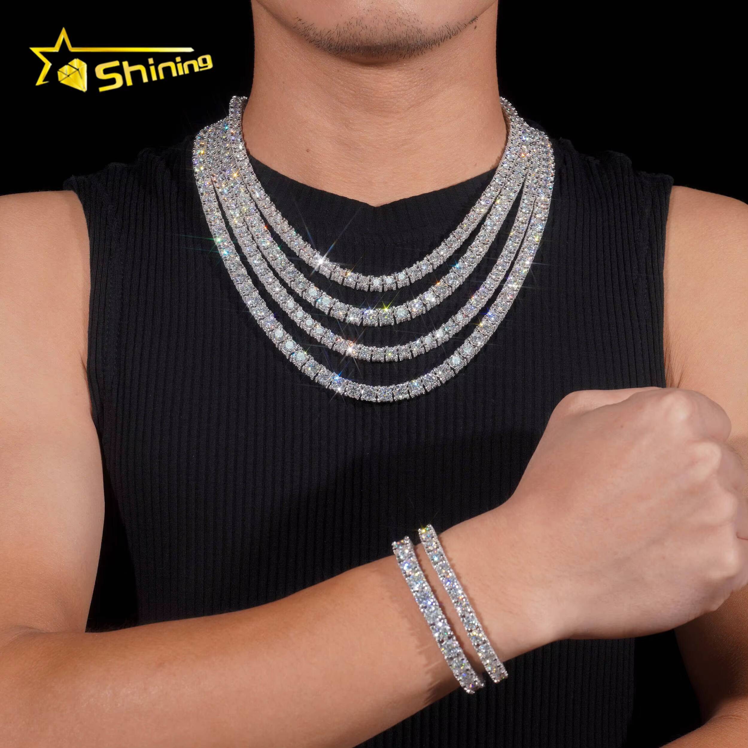 Hip Hop Luxury Classic Necklace 925 Silver 5mm 6mm Iced Out D Color VVS Moissanite Tennis Chain