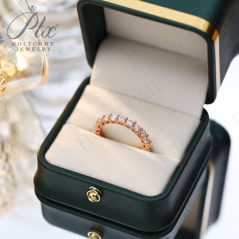 Luxury 3mm Moissanite Full Eternity Diamond Engagement Ring For Women S925 Silver Rose Gold Plated Wedding Band Rings Fine Jewelry Gift