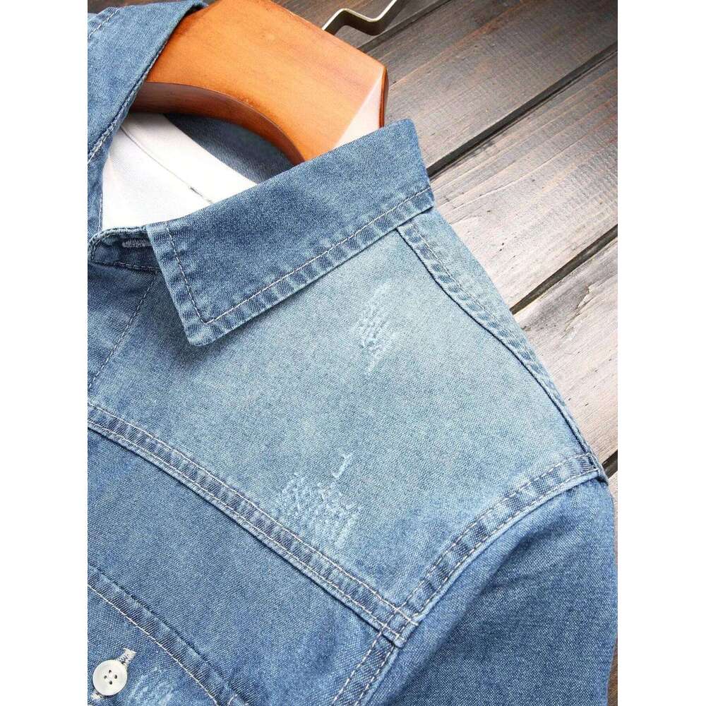 Men's shirts for spring autumn. Blue denim shirts. Trendy and fashionable. Daily casual street style.